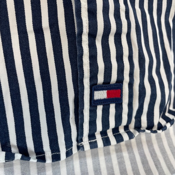 Tommy Hilfiger Short Sleeve Button Down Shirt Navy White Stripe Men L VINTAGE - Picture 14 of 15
